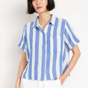 Crinkle Gauze Button-Down Striped Shirt