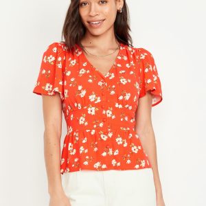 V-Neck Button-Down Crepe Top