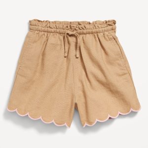 Linen-Blend Scallop-Trim Shorts for Toddler Girls
