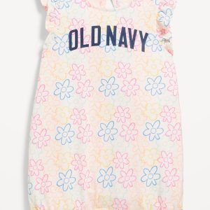 Sleeveless Printed Logo-Graphic One-Piece Romper for Baby