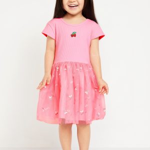 Short-Sleeve Fit and Flare Tutu Dress for Toddler Girls