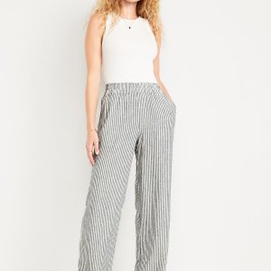 High-Waisted Linen-Blend Wide-Leg Pants