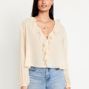Ruffled Chiffon Cropped Blouse