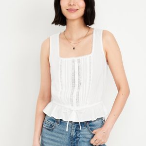 Tie-Waist Lace-Trim Top
