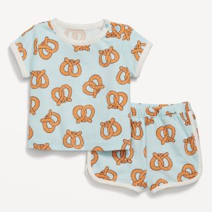 Printed French-Terry Ringer T-Shirt and Shorts Set for Baby