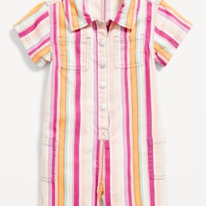 Printed Short-Sleeve Utility Twill Romper for Toddler Girls