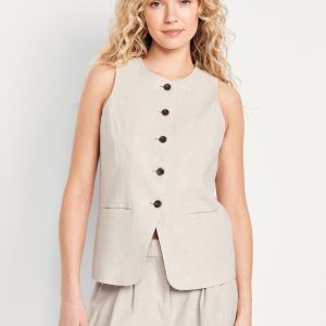Linen-Blend Button-Front Vest