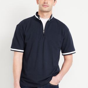 Mock-Neck Pique Quarter Zip