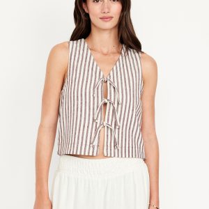 Linen-Blend Tie-Front Vest
