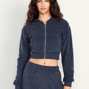 Cropped Terry Zip Hoodie