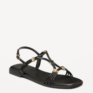 Faux-Leather Strappy Hardware Sandals