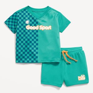 Mesh Graphic Top and Shorts Set for Baby
