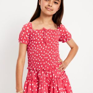 Short Puff-Sleeve Smocked Top for Girls