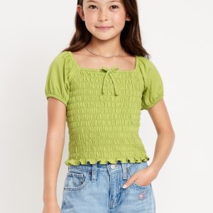 Short Puff-Sleeve Smocked Top for Girls