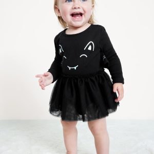 Long-Sleeve Graphic Bodysuit Tutu Dress for Baby