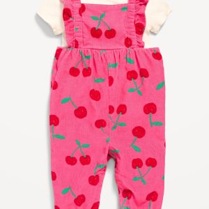 Short-Sleeve Ribbed T-Shirt and Corduroy Jumpsuit Set for Baby