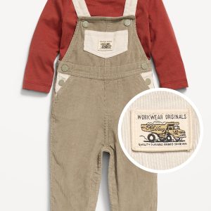 Long-Sleeve T-Shirt and Corduroy Overalls Set for Baby