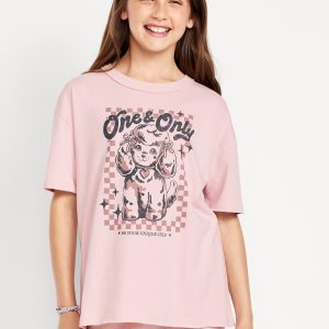 Oversized Short-Sleeve Graphic Raw-Edge T-Shirt for Girls