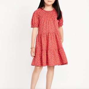 Printed Short-Sleeve Swing Dress for Girls